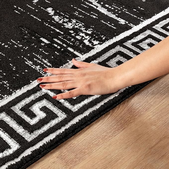GLORY RUGS Area Rugs Marble 2x7 Black Gray Carpet Modern Abstract Rug Living Room Dining Bedroom Rug