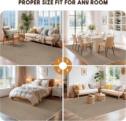 LBRO2M Easy Jute Solid Area Rug 5X7 Washable Rugs for Living Room Bedroom Natural Jute Look Indoor Outdoor Rug Durable, Solid Non Shedding Eco Friendly (5X7 Natural)