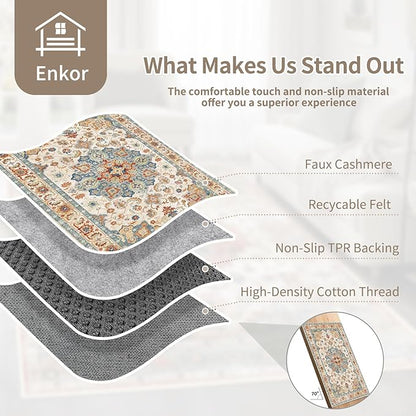 Enkor Area Soft Rugs 4x6 Washable Non Slip Boho Floor Rugs for Living Room Bedroom, Vintage Style Farmhouse Mat for Kitchen Entryway Orange & Beige