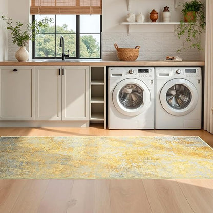 Runner Rug for Kitchen Hallways Runner Rug Non Slip 2'6''x8' Washable Long Runner Rugs with Rubber Backing Soft Abstract Carpet Runner for Entryway, Kitchen, Bedroom, Bathroom (Orange, Silver & Gray)