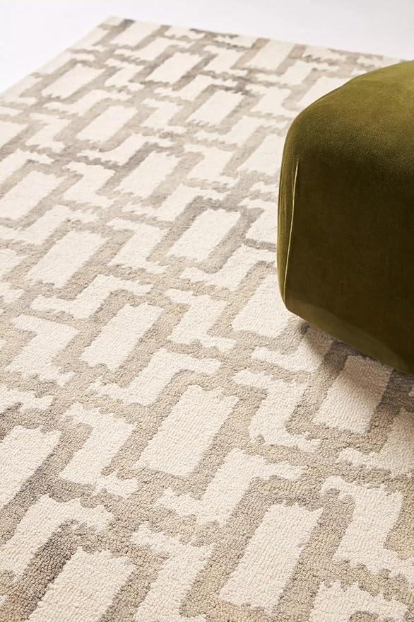 Hand-Tufted Wool Marengo Rug in Taupe – Geometric Patterned Carpet for Living Room, Bedroom & Study – Soft & Durable– 4.6 x 6.6