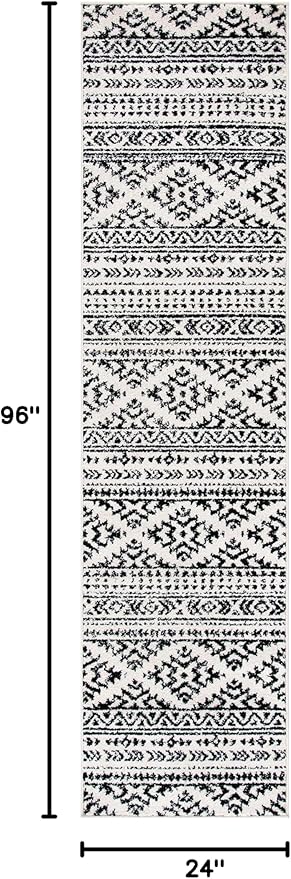 SAFAVIEH Tulum Collection Runner Rug - 2' x 8', Ivory & Black, Moroccan Boho Tribal Design, Non-Shedding & Easy to Clean, Ideal for Living Room, Hallway, Foyer, Entryway, Bedroom (TUL272B)