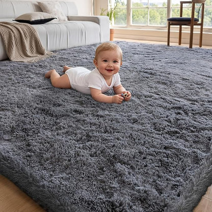 5x7 Area Rugs for Living Room Bedroom, Soft Fluffy Shaggy Bedside Rug, Indoor Floor Carpet for Kids Playroom, Dorms, Nursery Rooms, Home Decor (Grey 5'x7')