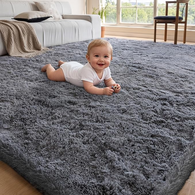 4x6 Area Rugs for Living Room Bedroom, Soft Fluffy Shaggy Bedside Rug, Indoor Floor Carpet for Kids Playroom, Dorms, Nursery Rooms, Home Decor (Grey 4'x6')