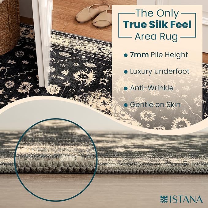 Istana 5x7 Area Rug - Black Rugs for Living Room 5x7 - Foldable Rugs for Bedroom - Stain Resistant Washable Rug - Eco-Friendly Boho Area Rugs - Easy to Clean Living Room Rug