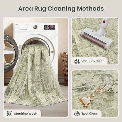 Valenrug Washable Rug 8x10 - Stain Resistant 8x10 Area Rugs for Living Room, Non Slip Backing Printed Rugs for Bedroom, Folable Machine Washable Area Rug(Green,8'x10')