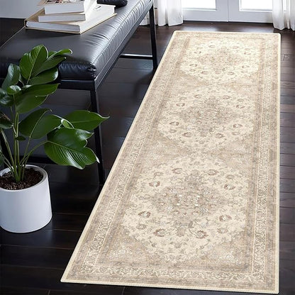 vivorug Runner Rug 2'x7' Vintage Floral Washable Non-Slip Runners for Hallways Kitchen Entryway Laundry Room Carpet Hallway Runner Beige
