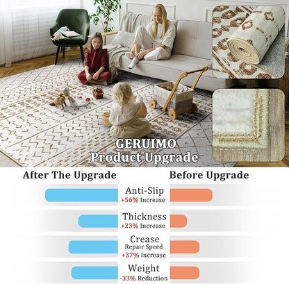 4x6 Machine Washable Area Rug for Living Room, Brown White Vintage Moroccan Rug Large Non-Slip Low Pile Soft Faux Wool Carpet, Kids and Pets Friendly for Bedroom Dining Room Farmhouse Home Decor Rug