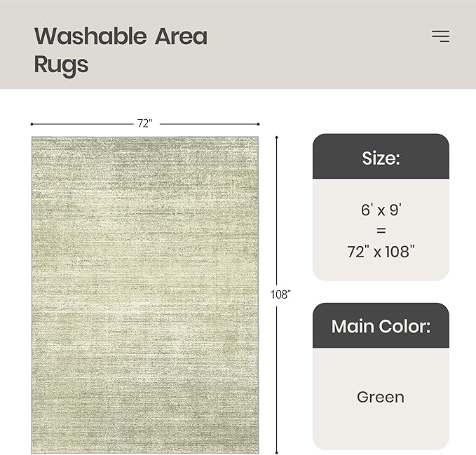 Valenrug Washable Rug 6x9 - Stain Resistant 6x9 Area Rugs for Living Room, Non Slip Backing Printed Rugs for Bedroom, Folable Machine Washable Area Rug (6'x9', Green)