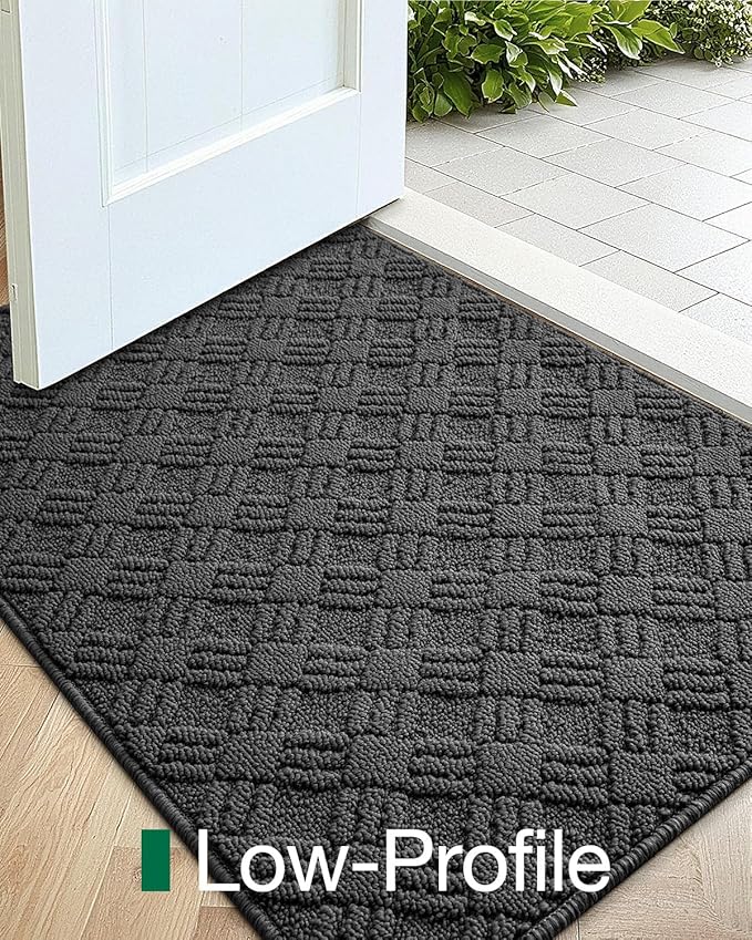 LUMI Indoor Door Mat, Absorbent Non-Slip Thin Doormat, Washable Door Mats, Woven Pattern Inside Floor Mat, Ideal for Entryway, Front Door, Home Decor, 48"x72", Woven Grey