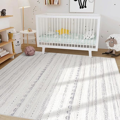 Nakagishi 10x14 Area Rugs Living Room: Washable Boho Large Neutral Modern Soft Stain Resistant Farmhouse Indoor Floor Rug Non-Slip Carpet for Bedroom Nursery Kids Playroom Office Dining Room- Gray