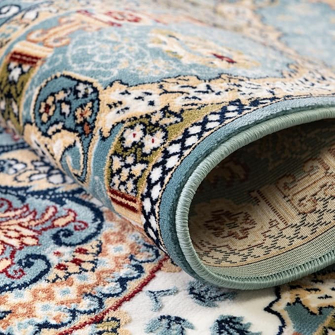 Unique Loom Narenj Collection Classic Traditional Medallion Textured Design Area Rug, 5 x 8 ft, Blue/Tan