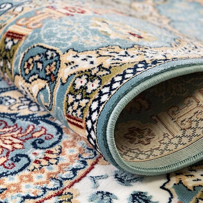 Unique Loom Narenj Collection Classic Traditional Medallion Textured Design Area Rug, 10 x 13 ft, Blue/Tan