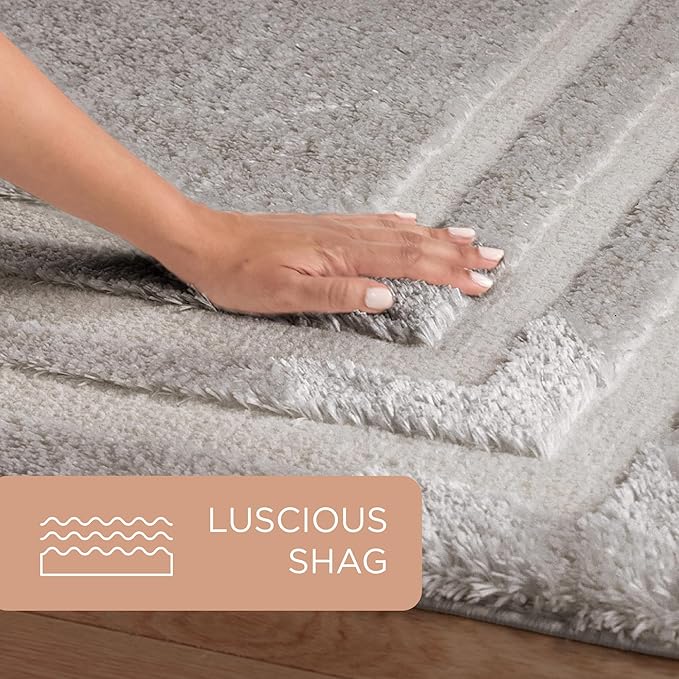 Town & Country Everyday Cloud Shag Plush Border Area Rug with High-Low Pile, Grey, 7'10"x10'2"