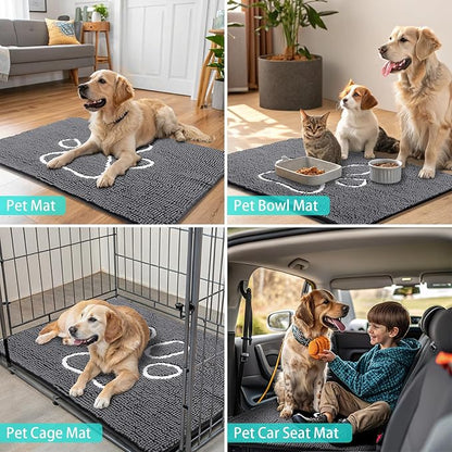 Smiry Dog Door Mat for Muddy Paws, Absorbent Dirt Trapper Non Slip Quick Dry Washable Chenille Mat for Mud Dogs, Entry Rug for Indoor and Outdoor (47x24 Inches, Dark Grey and White)