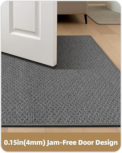 Color&Geometry Small Ultra Thin Indoor Door Mat Non Slip Rubber Backed Dirt Trapper 17"x30"(Rolled-up NO Creases), Rugs for Entryway, Front Door Mat Indoor Washable Low-Profile Entry Mat, Grey