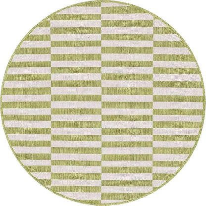 Unique Loom Outdoor Striped Collection Area Rug - Striped (4' 1" Round, Green/Ivory)