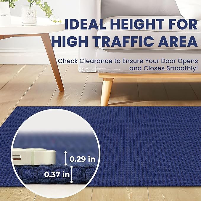 Braided Runner Rug 2x7 Ft Washable Runners for Hallways Kitchen Runner Rug Rubber Backed Cotton Entryway Runner Indoor, Woven Floor Carpet for Hall Kitchen Bedroom, Royal Blue/Navy
