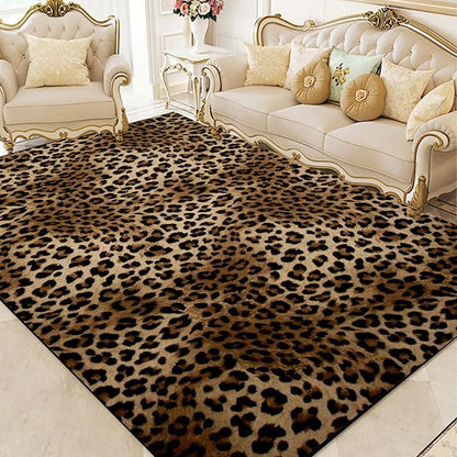Leopard Rug 6x9 Washable Area Rug Soft Large Bedroom Rug Non Slip Living Room Rugs Leopard Print Low-Pile Indoor Carpet for Den Dorm Playroom（6x9ft,Brown）