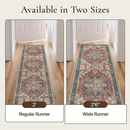GENIMO 2'6''x8 Runner Rugs for Hallway, Machine Washable Non Slip Vintage Rugs, Low Pile Lightweight Soft Print Rug for enrtyway, Corridor, Home Office, Kitchen, Bordeaux