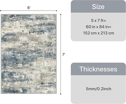 GENIMO Abstract Area Rug 5x7, Washable Modern Rug Non Slip, Low Pile Lightweight Soft Large Carpet for Living Room, Bedroom, Dining Room, Navy Blue