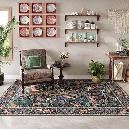 Rugcomf 3x5 Rug Vibrant Tree of Life-Patterned Vintage Non Slip Low Pile Small Carpet for Bedroom Bedside Kitchen Entryway Kids Room Office College Dorm Essentials for Girls, Green