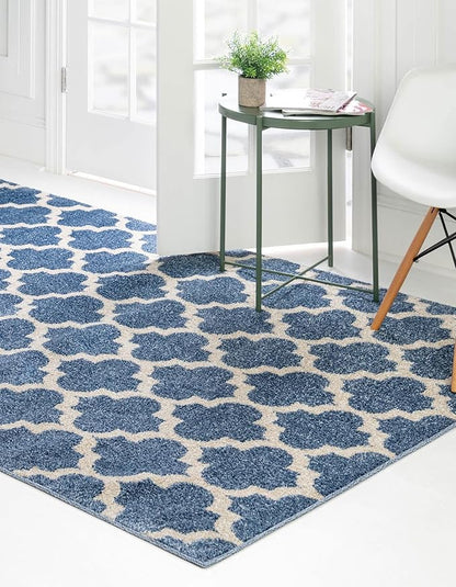 Rugs.com Lattice Collection Rug – 7' x 10' Light Blue Medium Rug Perfect for Bedrooms, Dining Rooms, Living Rooms