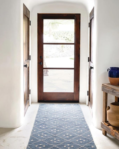 Dash & Albert Kota Indigo Handwoven Wool Rug, 8.5 X 11.5 Feet, Blue Geometric Pattern