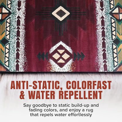 YHSF South West Native American Area Rug C318 - Easy Clean, Thick, Soft, Durable Native Tribal American Indian Inspired Rug for Bedroom/Living Room and More - Burgundy, 5 Feet x 7 Feet