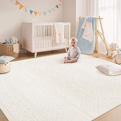 4x6 Geometric Rug: Washable Boho Moroccan Throw Rug Neutral Modern Farmhouse Indoor Soft Non Slip Ultra Thin Printed Pattern Rugs for Kitchen Bedroom (Beige, 4'x6')
