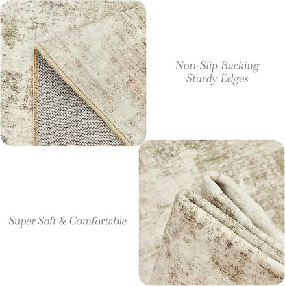 10x14 Area Rugs for Living Room, Non Slip Machine Washable Vintage Carpets, Low Pile Lightweight Large Rug for Bedroom, Dining Room, Home Office Beige Gray