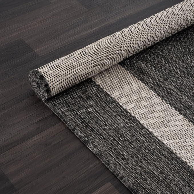 CAMILSON Outdoor Rug 9x12, Large Modern Outside Rugs for Patios Porches Waterproof Durable Washable Non-Shedding, Easy-to-Clean Indoor Outdoor Area Carpet (9 x 12, Bordered - Dark Gray/Light Gray)