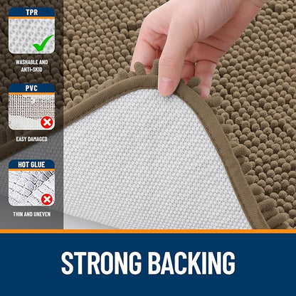 OLANLY Bathroom Rugs 47x20, Extra Soft Absorbent Chenille Bath Rugs, Rubber Backing Quick Dry, Machine Washable Bath Mats for Bathroom Floor, Tub and Shower, Home Decor Accessories, Tan