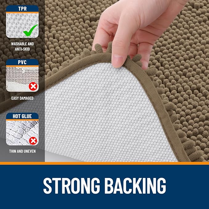 OLANLY Bathroom Rugs 30x20, Extra Soft Absorbent Chenille Bath Rugs, Rubber Backing Quick Dry, Machine Washable Bath Mats for Bathroom Floor, Tub and Shower, Home Decor Accessories, Tan