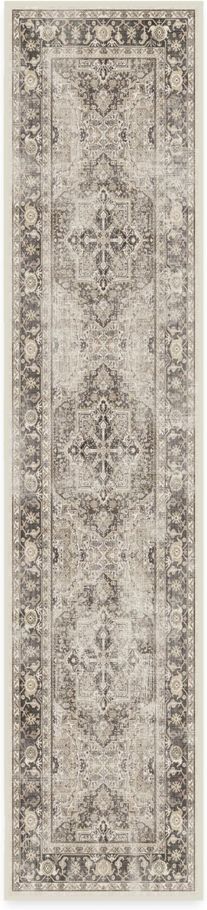 RUGGABLE Washable Vintage Runner Rug – Kamran Hazel 2.5x12, Stain-Resistant, Non-Slip Hallway Runner – Machine Washable Rug for Hallway, Entryway, Living Room & Kitchen–with Standard Pad
