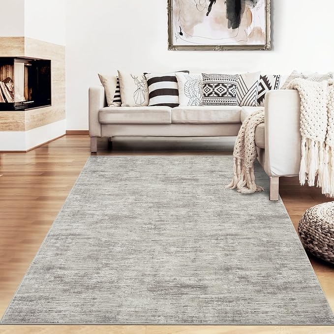 RUGSREAL 8x10 Washable Rug for Living Room Non-Slip Modern Abstract Area Rug Stain Resistant Large Bedroom Carpet Contemporary Accent Throw Floor Carpet Solid Rug for Dining Room Home Decor, Taupe