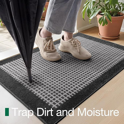 LUMI Inside Door Mat for Entry 30''x48'', Absorbent, Dirt Trapper, Low Profile Thin, Non Slip Mats with Rubber Backing, Ideal for Indoor, High Traffic, Garage, Entrance, Checkered Black