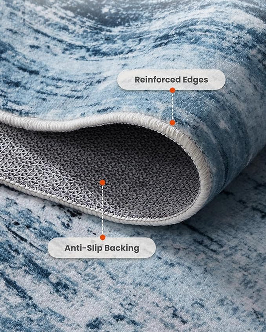 AMADA HOMEFURNISHING 5x7 Area Rugs for Living Room, Modern Abstract Washable Rug Neutral Soft with Non-Slip Backing & Low Pile Kids Rug for Resistant, Bedroom, Nursery Home Office, Blue