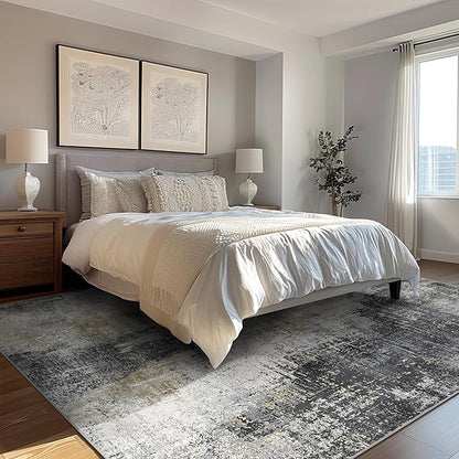 GENIMO Washable Area Rugs for Living Room, 10x14 Modern Non Slip Rugs, Low Pile Lightweight Soft Print Rug for Bedroom, Dining Room, Home Office, Washed Livid