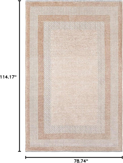 Alfa Rich 7x10 Beige Cream Washable Area Rugs for Living Room Bedroom Kitchen Dining Cotton Rug