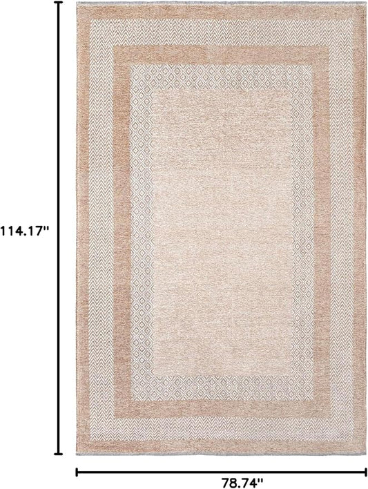 Alfa Rich 7x10 Beige Cream Washable Area Rugs for Living Room Bedroom Kitchen Dining Cotton Rug