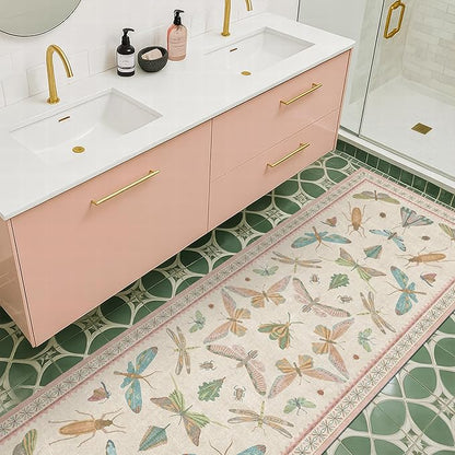 Boho Bathroom Runners - 2x6 Pink Rug for Kitchen, Entry Way, Hallway, Non Slip Washable Butterfly Insect Print Home Decor