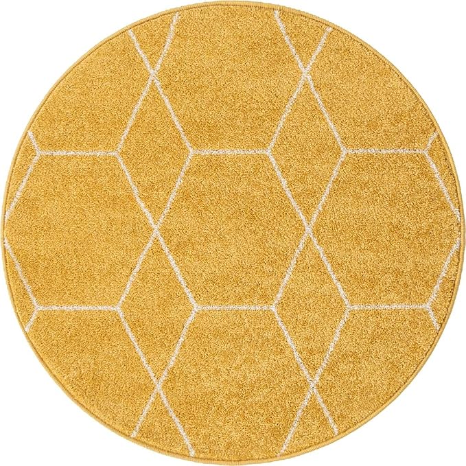 Unique Loom Trellis Frieze Collection Area Rug - Geometric (3' Round, Yellow/ Ivory)