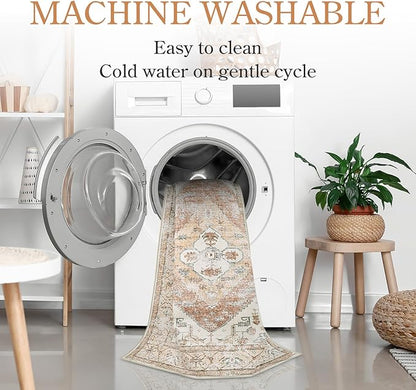 Lahome Boho Hallway Runners - 2x8 Runner Rug Non-Slip Washable Kitchen Runner Non-Shedding Lightweitht Floor Runners, Oriental Distressed Print Indoor Carpet Runner for Entrance Laundry Living Room