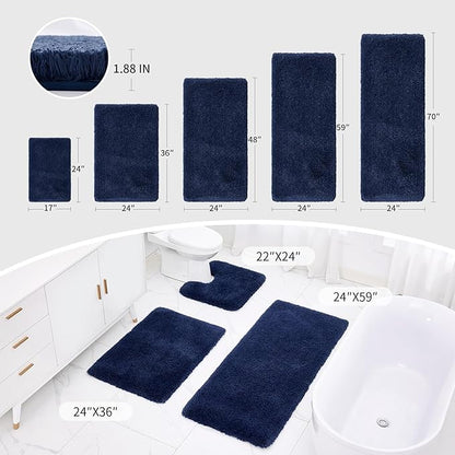 Navy Bathroom Rugs 24x36 Non Slip Fluffy Bath Mat for Bathroom Floor Washable Plush Luxury Bath Rug for Tub Soft Shaggy Absorbent Shower Sink Mat