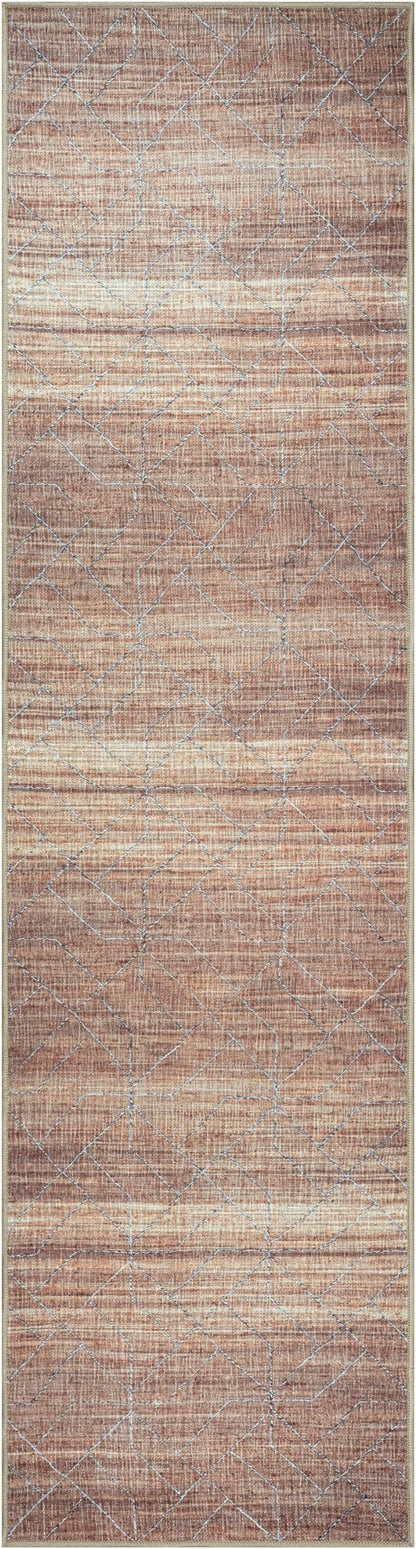 GLN Rugs Contemporary Collection - Machine Washable Area Rug, Contemporary Washable, Non Slip, Low Pile Chenille Rug, Living Room, Bedroom, Kitchen Rug (2'6" x 10' Terra/Brown)