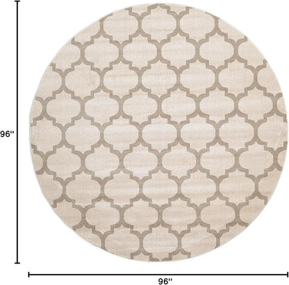 Rugs.com Lattice Collection Rug – 8 Ft Round Beige Medium Rug Perfect for Kitchens, Dining Rooms