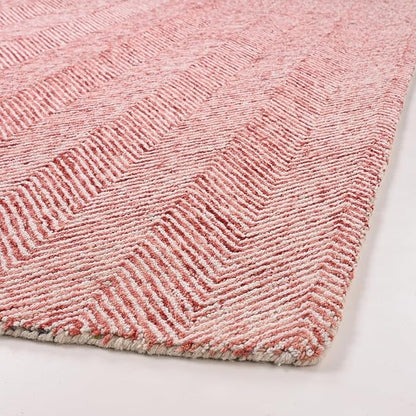 Modern Herringbone Chevron Collection Handcrafted Wool Area Rug - Durable, Zigzag Pattern, for High Traffic, Contemporary Design for Living Room, Bedroom, Dining Room Decor (Blush Pink, 8' x 10')