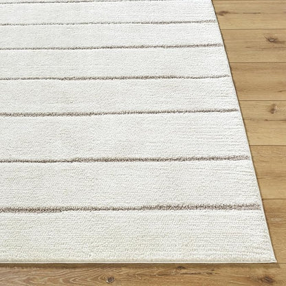 Livabliss x Our PNW Home Cascade Minimalist Striped Area Rug, 12' x 15', Striped Ivory/Taupe