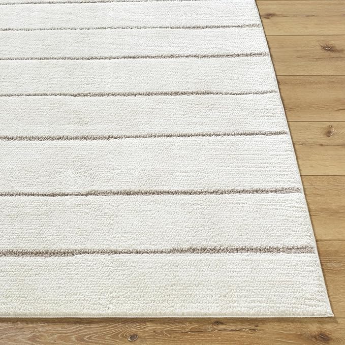 Livabliss x Our PNW Home Cascade Minimalist Striped Area Rug, 9'2" x 12', Striped Ivory/Taupe